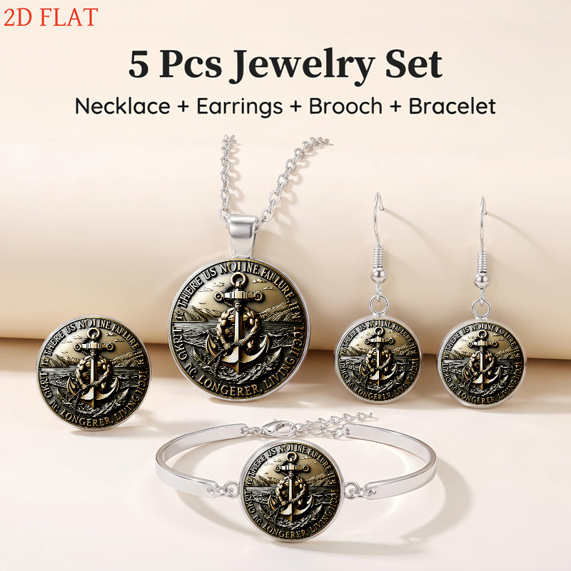 5pc Women's Anchor and Muscular Figure-Themed Jewellery Set